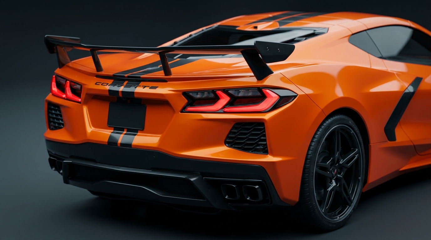 Rear detail of the Corvette C8 Stingray quad exhaust and taillights